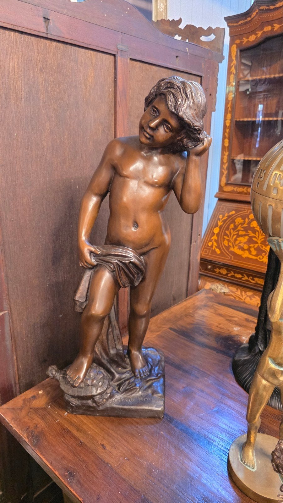 groot antiek bronzen beeld  80 cm, Ophalen
