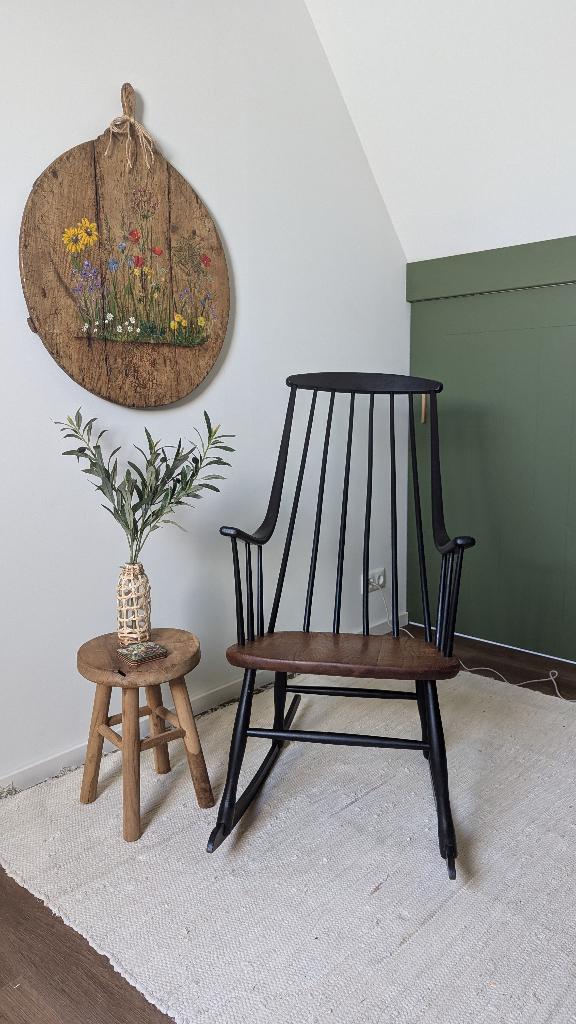 Design schommelstoel Grandessa jaren 60 Lena Larsson vintage, Huis en Inrichting, Stoelen, Zo goed als nieuw, Eén, Hout, Zwart