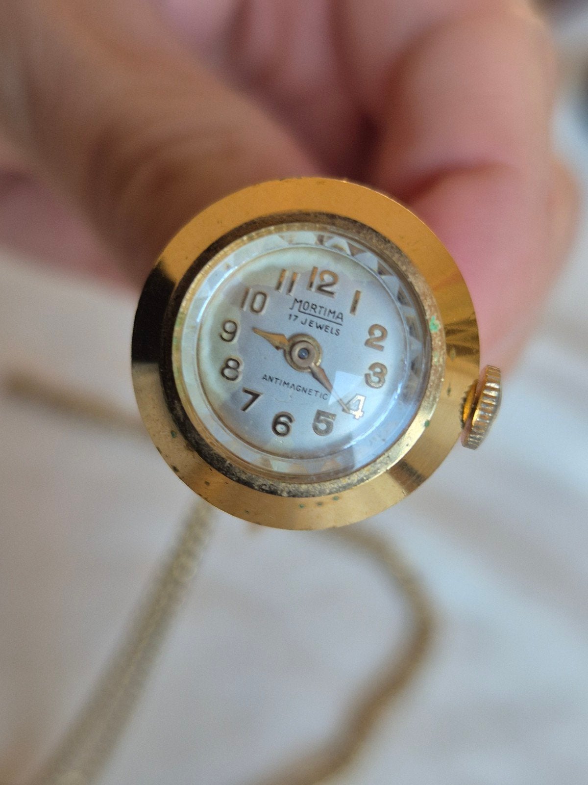 Vintage Mortima Hangerhorloge 17 Jewels – Jaren '60/'70, Overige merken, Zakhorloge, Ophalen of Verzenden, Overige materialen