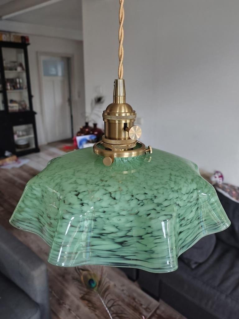 Salie groene vintage gespikkelde opaline lamp, Ophalen of Verzenden