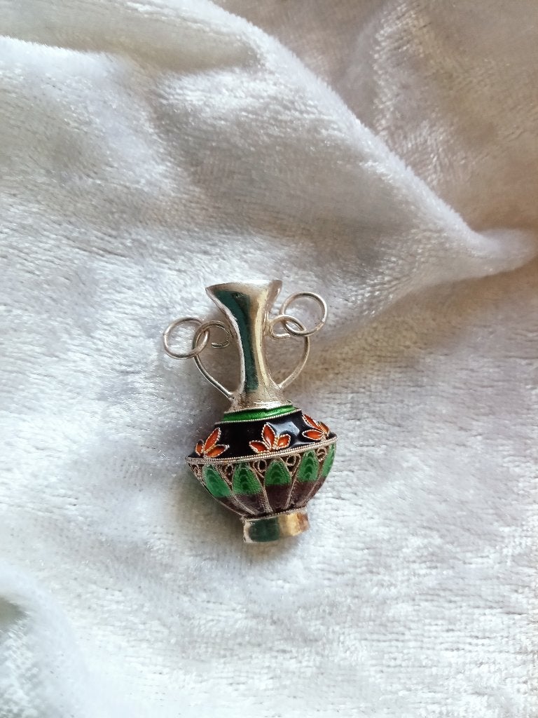 Mooie Ge emailleerde Zilveren Hanger - Vaasje, Verzenden, Zilver, Hanger