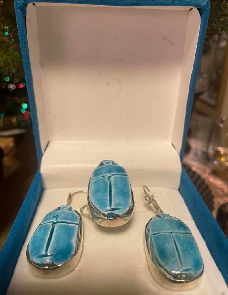 Egyptische  Scarabee Set – Oorbellen & Ring  Zilveren Zilver, Ophalen of Verzenden