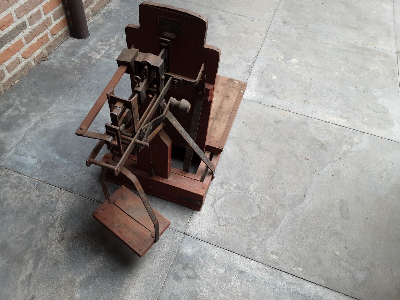 Antieke houten weegschaal met gewichten (bascule), Antiek en Kunst, Ophalen