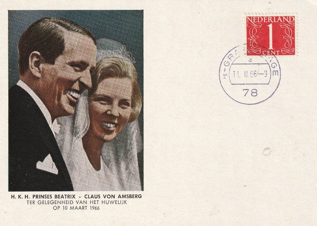 Beatrix en Claus ter gelegenheid van huwelijk 10-03-1966, Ophalen of Verzenden, 1960 tot 1980, Gelopen, Overige thema's