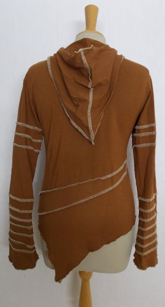 Hippie aparte bruine stretch top met capuchon van Luna! M, Maat 38/40 (M), Bruin, Verzenden, Zo goed als nieuw