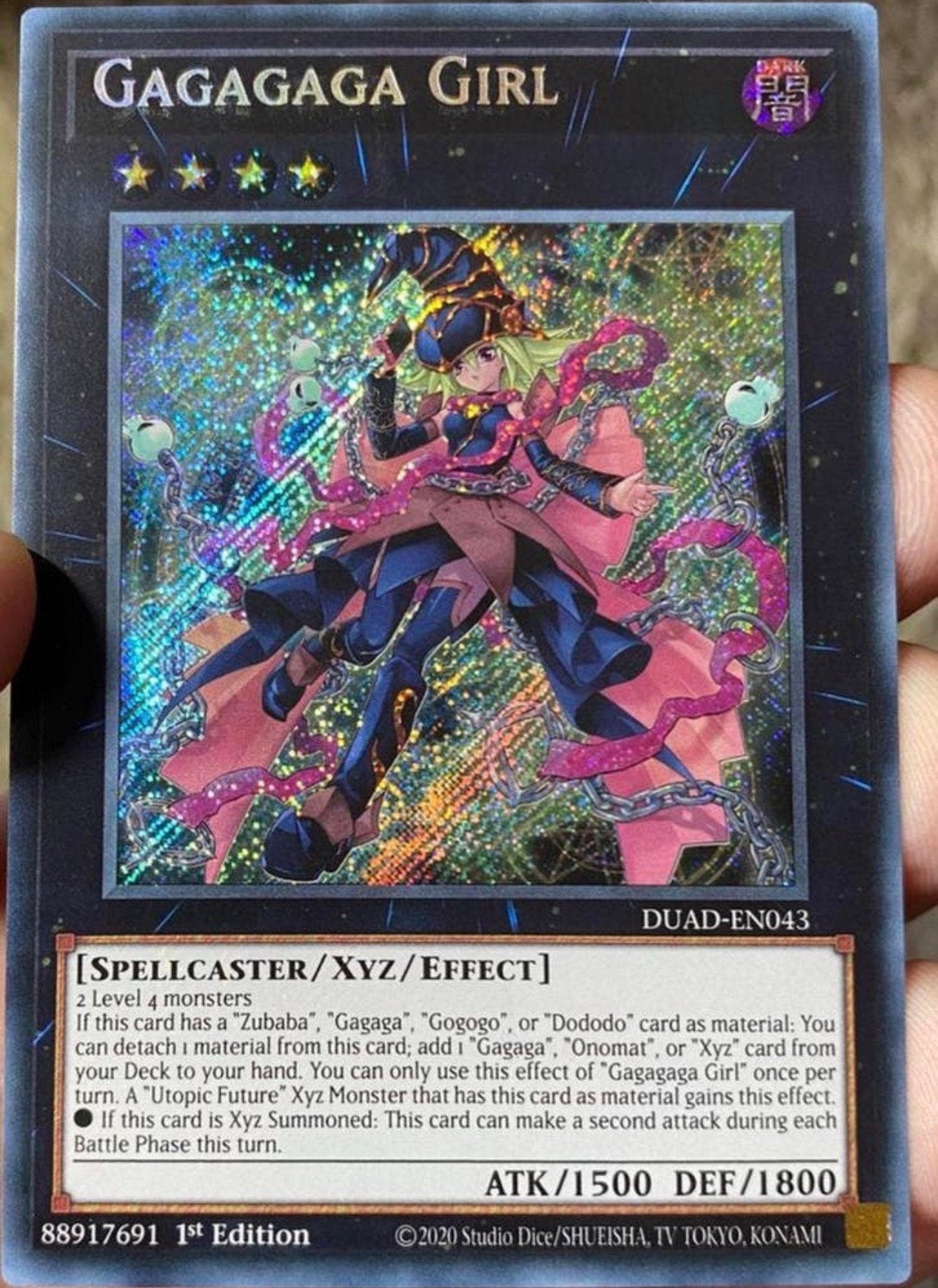 Yu-Gi-Oh! Gagagaga Girl DUAD 1st Edition Mint !, Ophalen of Verzenden, Zo goed als nieuw, Losse kaart, Foil