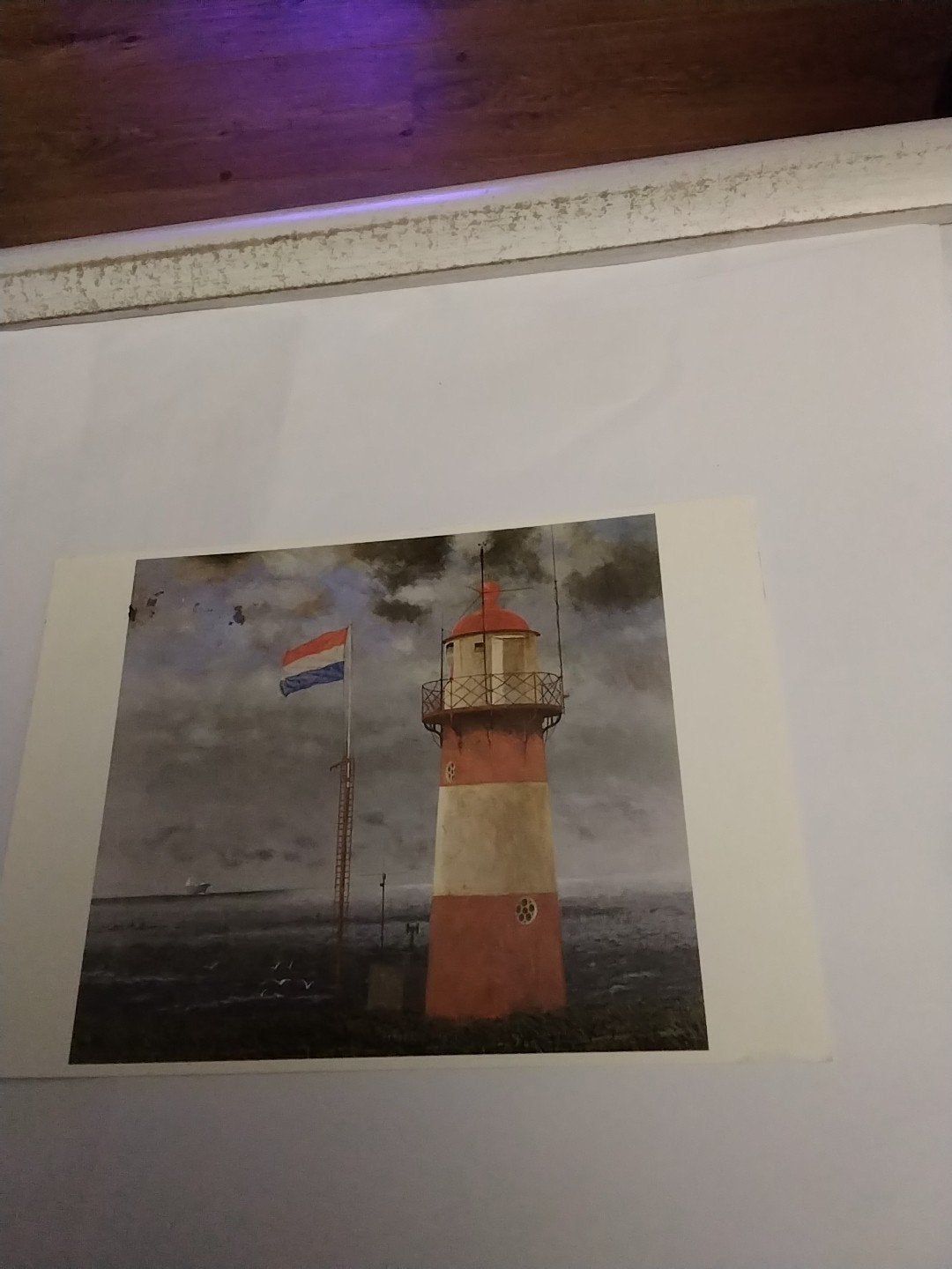 Schilderij vuurtoren met Nederlandse vlag, Ophalen of Verzenden, 1980 tot heden, Gelopen