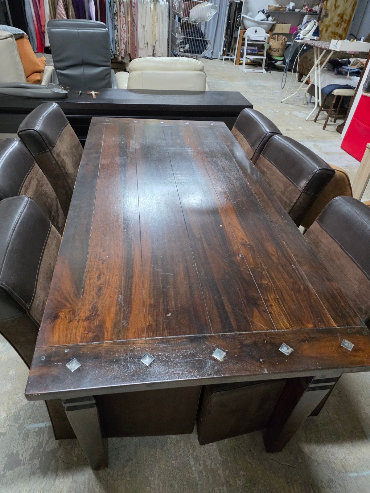 Robuuste eettafel met 6 stoelen - 190x90 cm, Gebruikt, 50 tot 100 cm, 150 tot 200 cm, Ophalen of Verzenden