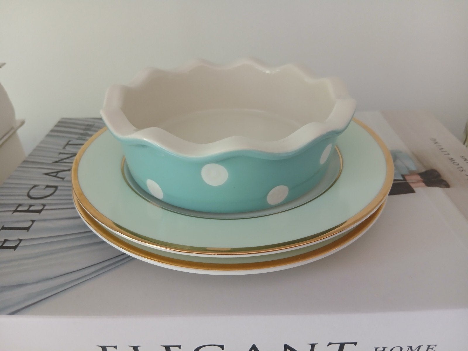 2 GreenGate bordjes + 1 ovenschaaltje in mintkleur nu €12,50, Nieuw, Ophalen of Verzenden, Bord(en), Overige stijlen