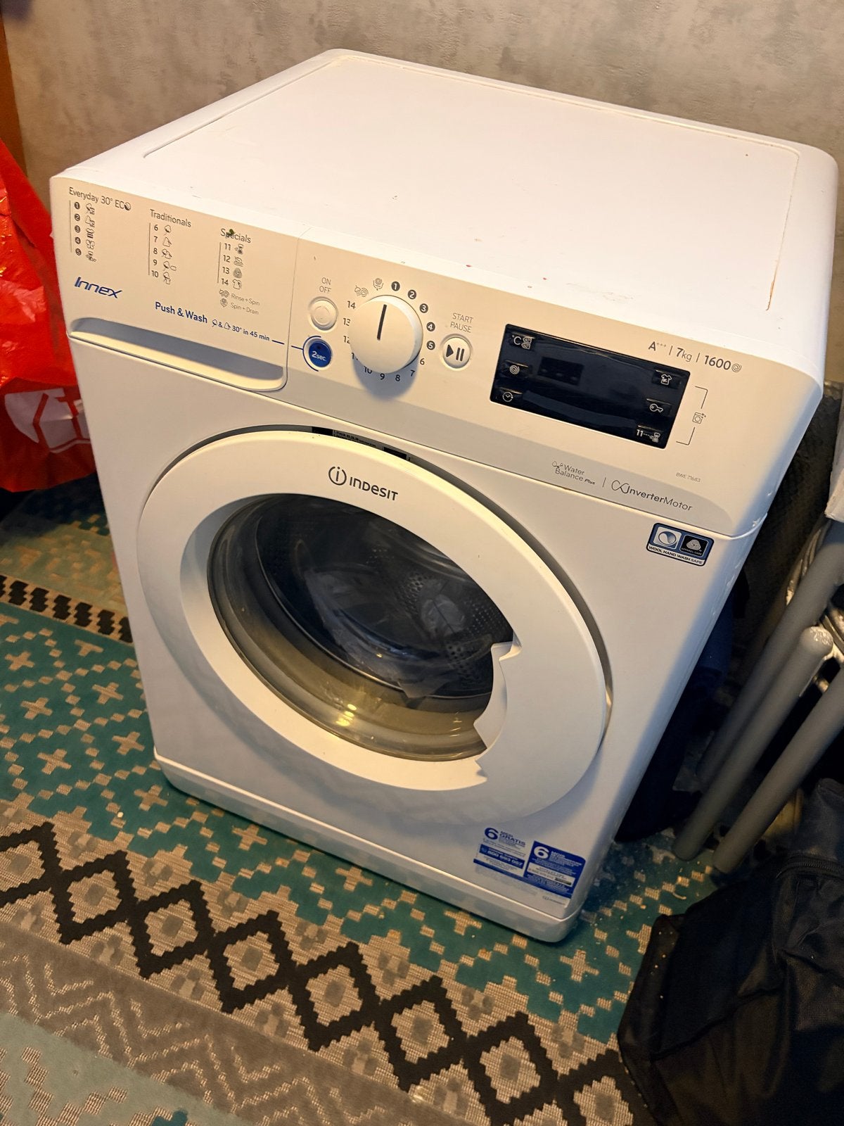 Indesit Innex Wasmachine A+++ 7kg 1600 toeren, Witgoed en Apparatuur, Wasmachines, Ophalen, 6 tot 8 kg, 85 tot 90 cm, 1600 toeren of meer