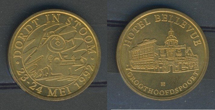 Dordrecht Penning Dordt in Stoom 1992 Hotel BellevueMunt 509, Ophalen of Verzenden, Zo goed als nieuw, Trein, Overige typen