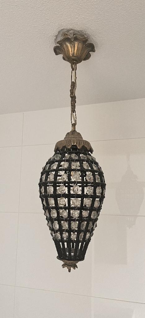 Hanglamp metaal met kralen en kristal, Ophalen, Gebruikt, Metaal, 50 tot 75 cm