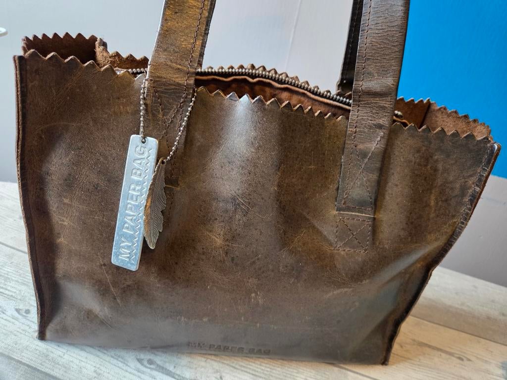 Myomy Paper Bag Handtas, Sieraden, Tassen en Uiterlijk, Tassen | Damestassen, Ophalen of Verzenden, Gebruikt, Bruin, Handtas