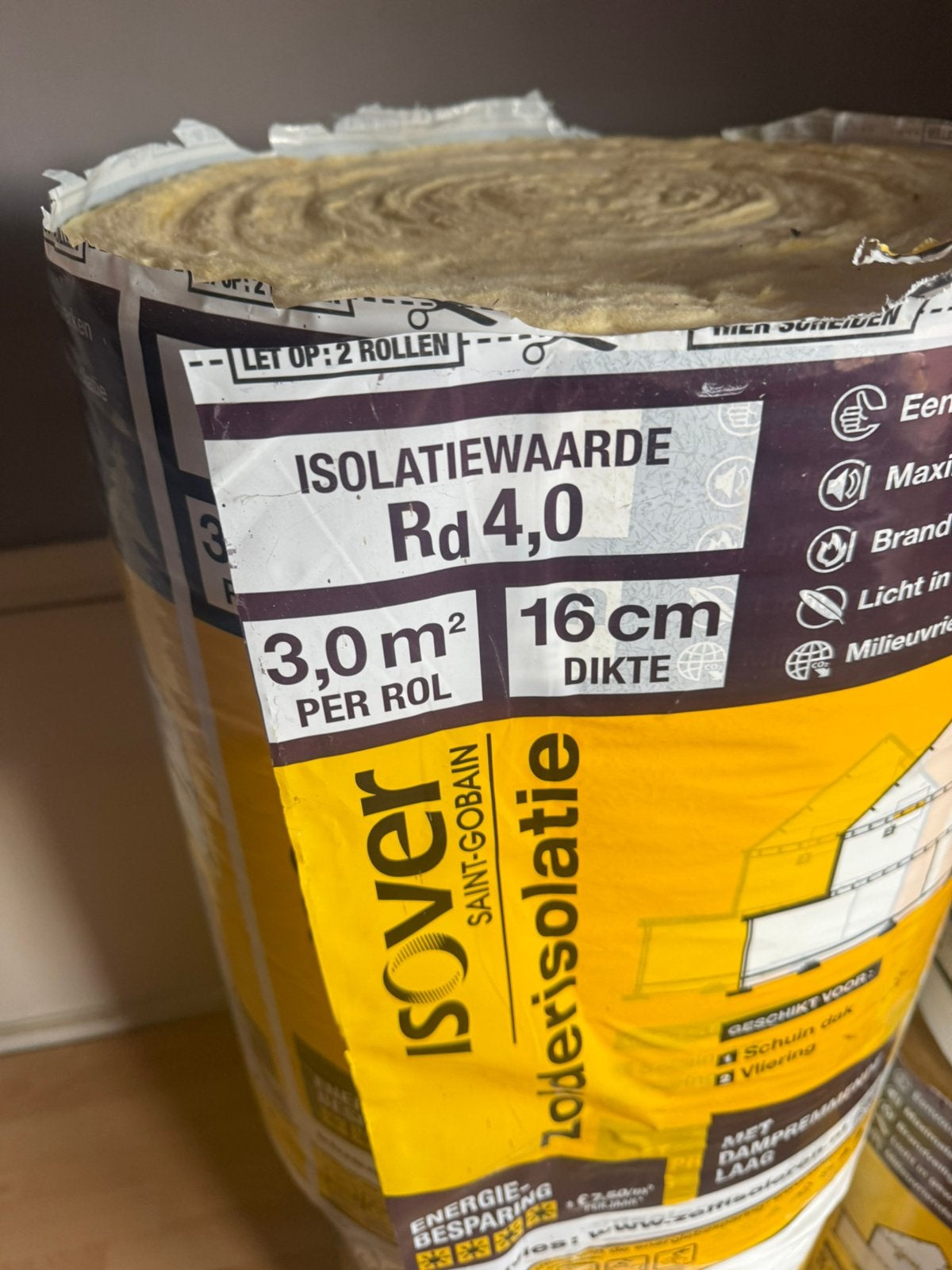 Isover 16 cm dik 4 rollen, Ophalen, 12 cm of meer, Zo goed als nieuw, 15 m² of meer