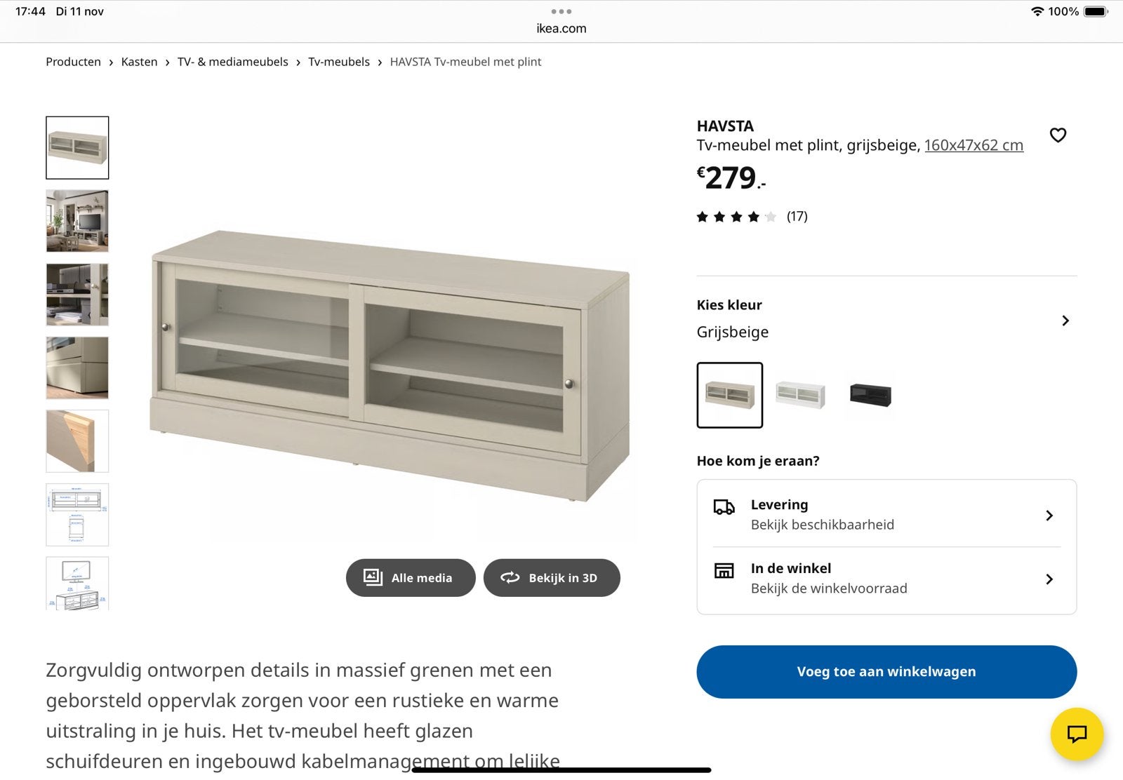 IKEA HAVSTA TV-meubel met plint, grijsbeige, Ophalen, 150 tot 200 cm, Zo goed als nieuw, Grenenhout