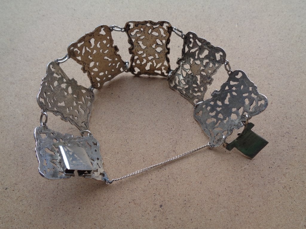 zilveren armband met mooie bloem panelen [506], Verzenden, Zilver, Armband