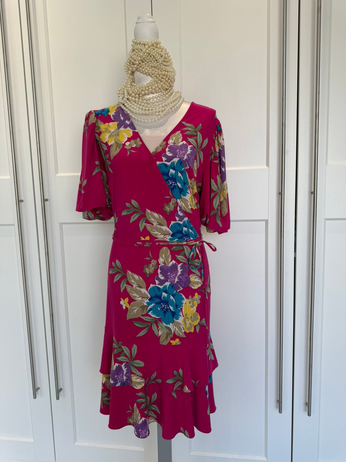 Schitterend Ralph Lauren jurk roze bloemen 12 42 44 xl xxl, Kleding | Dames, Verzenden, Maat 42/44 (L), Zo goed als nieuw, Knielengte