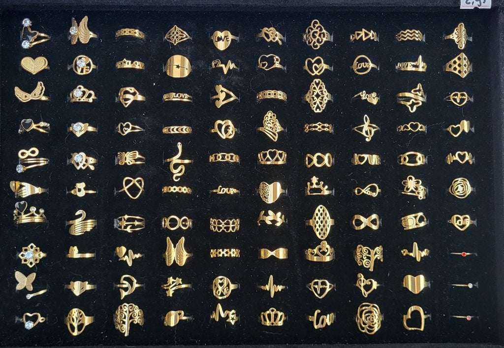 Diverse goudkleurige ringen maat 18, stainless steel, 18 tot 19, La Jefa Sieraden, IJzer of Staal, Nieuw