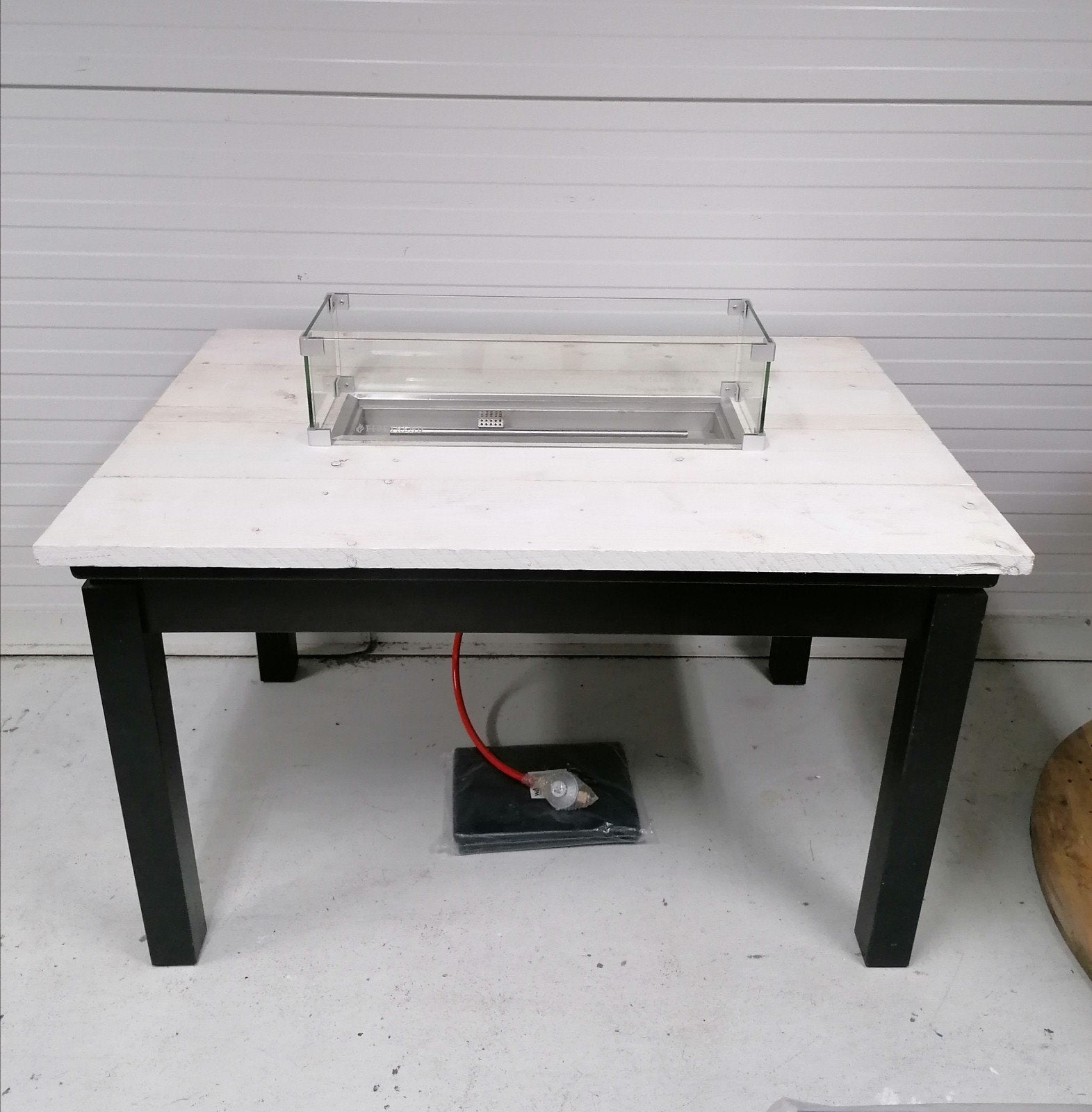Vuurtafel-Eettafel met RVS brander, glasombouw en afdekplaat, Ophalen, Nieuw
