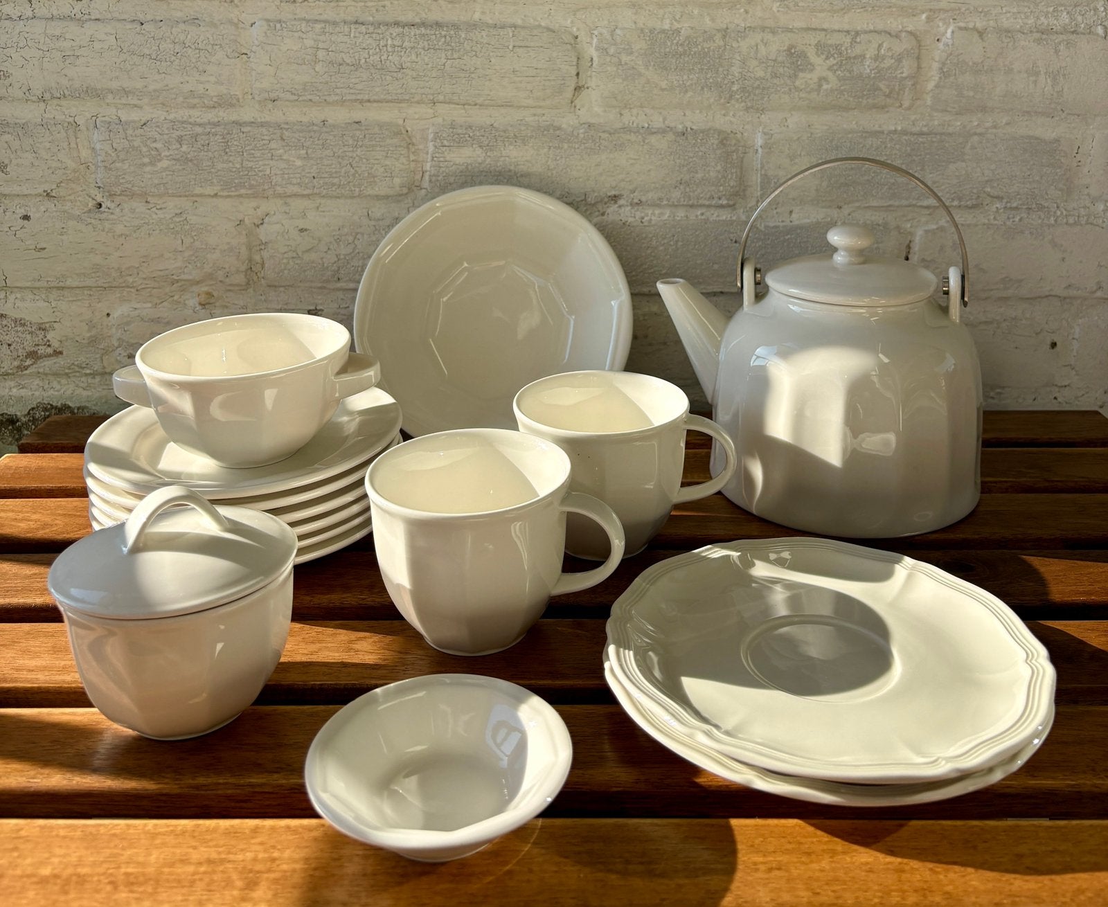 Porselein zoals Villeroy & Boch GEO theepot + 2x theekop, Gebruikt, Villeroy & Boch, Ophalen of Verzenden, Overige stijlen