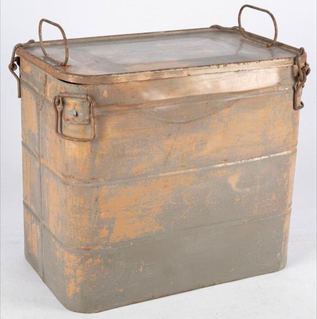 Duitse WW2 Parachutekist - Metaal, Grijs/Beige, Verzamelen, Ophalen of Verzenden