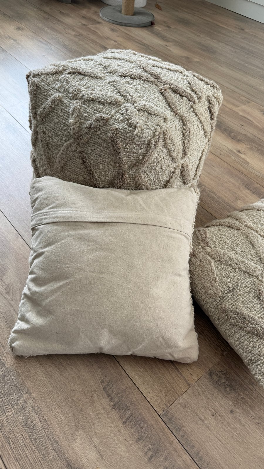 Feelings Wonen Poef en Kussenset - Wol, 40x40, Overige merken, Beige, Afneembare hoes, Vierkant