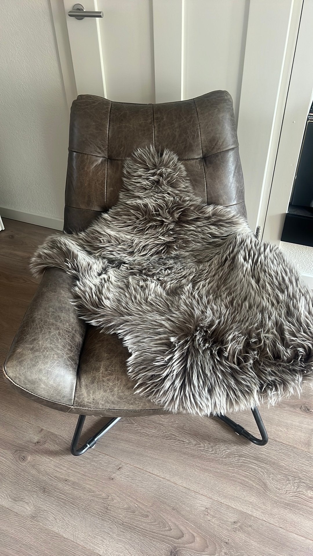 Mooie leren fauteuil grijs, Ophalen, Gebruikt, Minder dan 75 cm, Leer