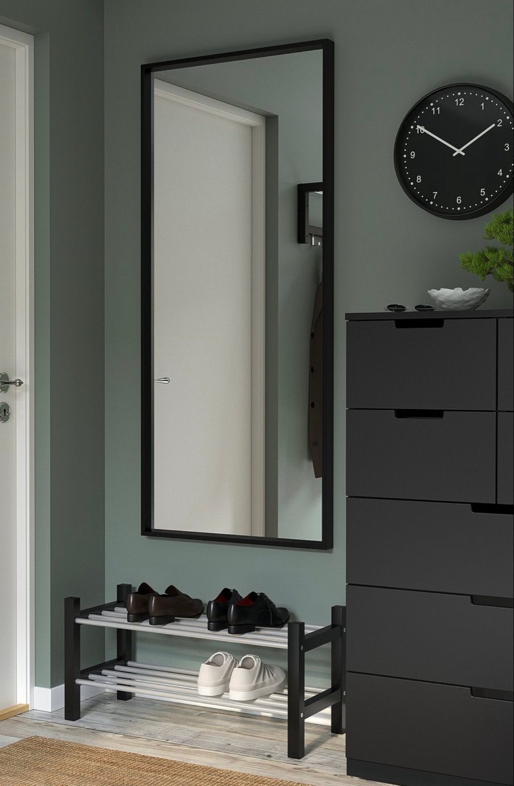 Ikea Nissedal zwarte spiegel 65x150 cm, Ophalen, Gebruikt, 150 tot 200 cm, Rechthoekig