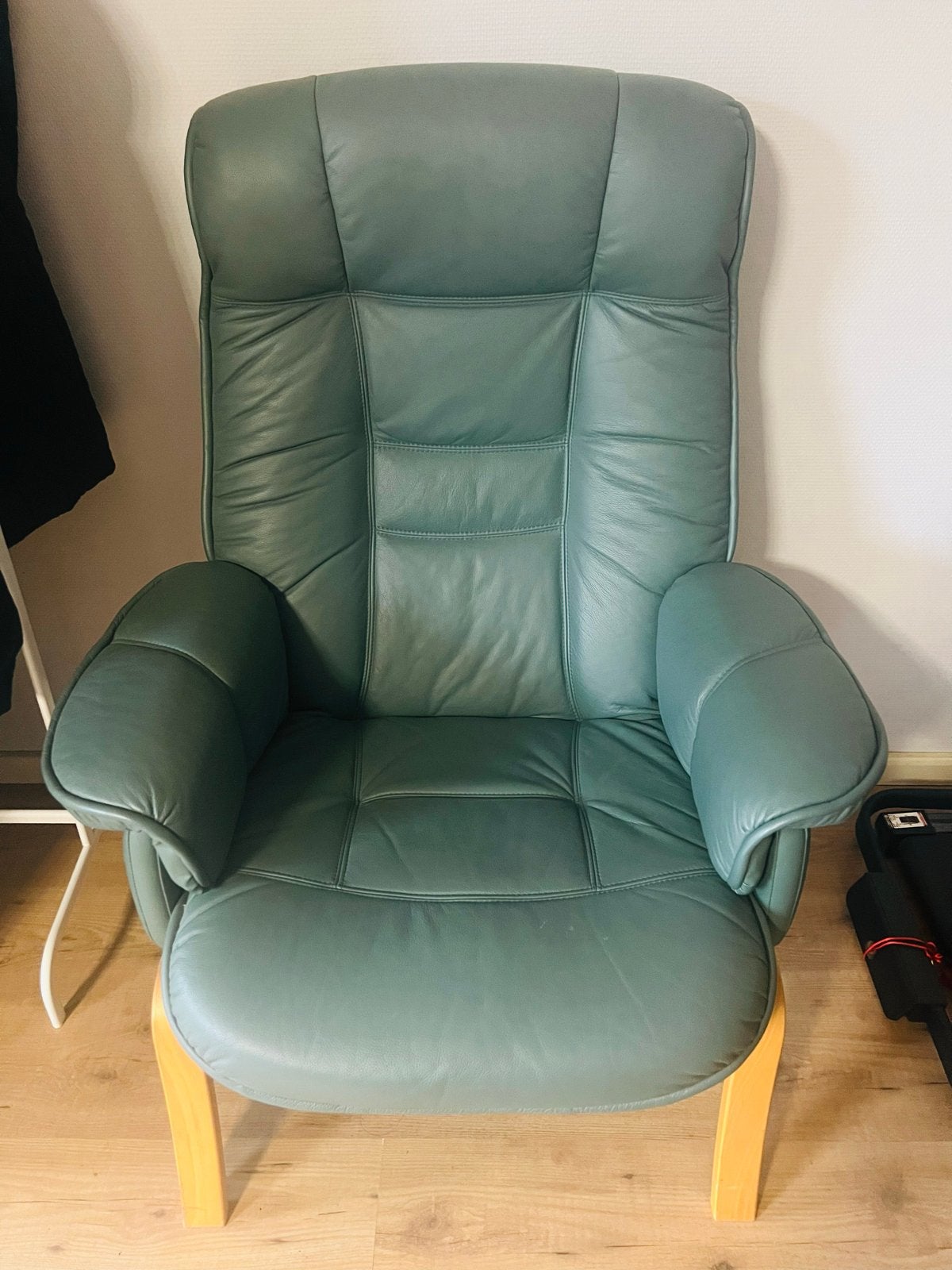 Comfortabele leren fauteuil - Groen, Huis en Inrichting, Fauteuils, Ophalen, Gebruikt, Leer, 75 tot 100 cm