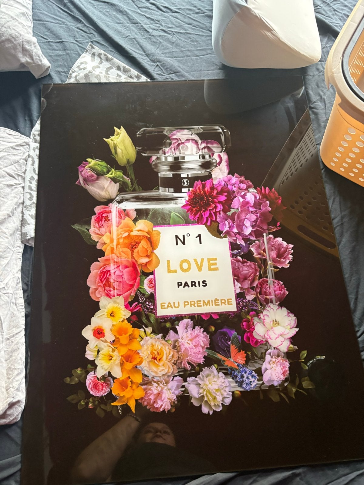 Parfumfles met bloemen glas, 50 – 75, Gebruikt, Ophalen of Verzenden, Schilderij