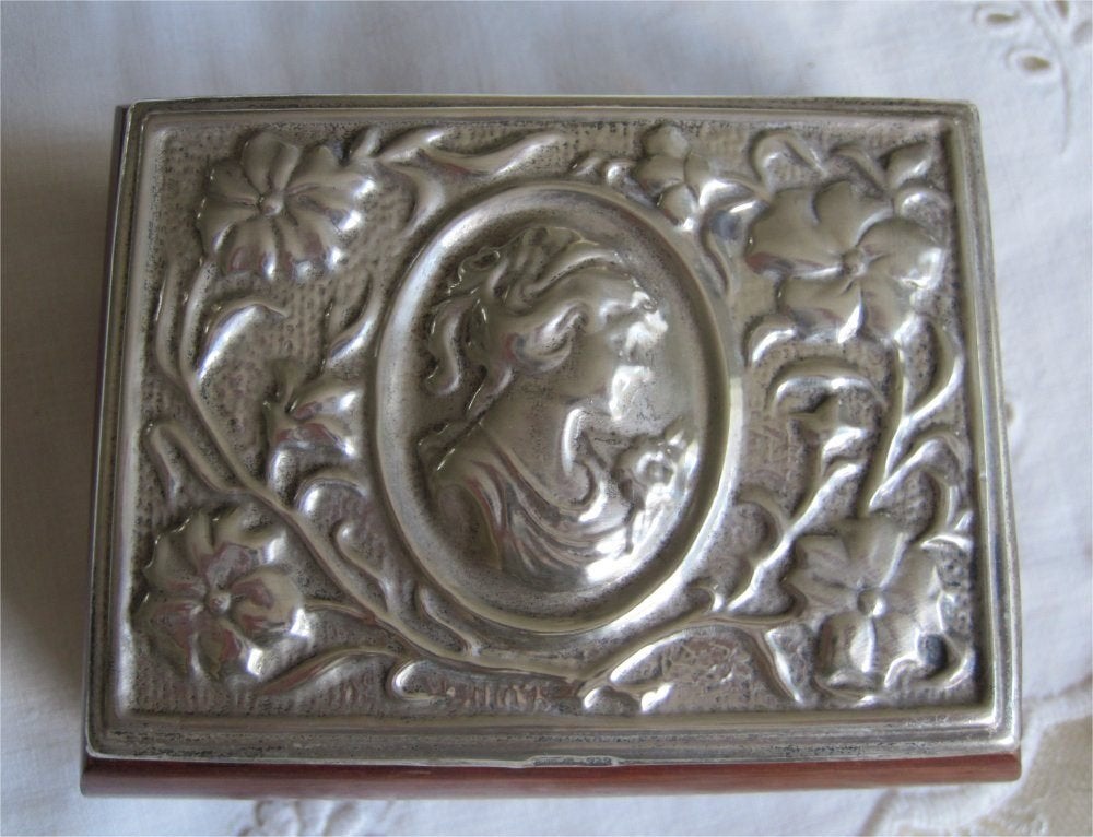 Antiek houten doosje met zilveren (925) dekseltje, Antiek en Kunst, Ophalen of Verzenden, Zilver
