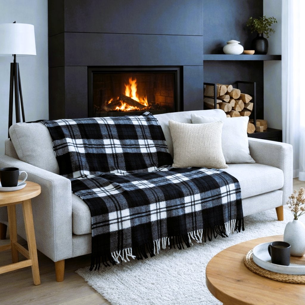 AaBe wollen plaid/donkergroen/Wit geruit/180 cm x 140 cm, Gebruikt, 130 cm, Wol, 180 cm