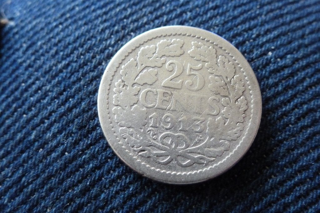 Wilhelmina - zeldzame 25 cent zilver 1913 fraai (n 20, Zilver, 25 cent, Ophalen of Verzenden, Koningin Wilhelmina