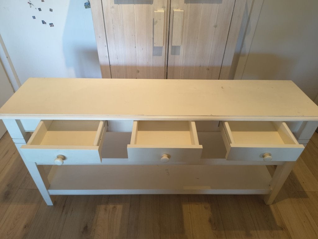 Massief houten tafel met lades - opknapper, Ophalen, Gebruikt, Vierkant, Landelijk