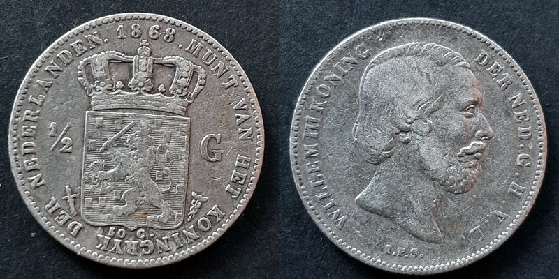 Halve gulden 1868 Willem III, Postzegels en Munten, Munten | Nederland, Verzenden, Koning Willem III, ½ gulden, Zilver