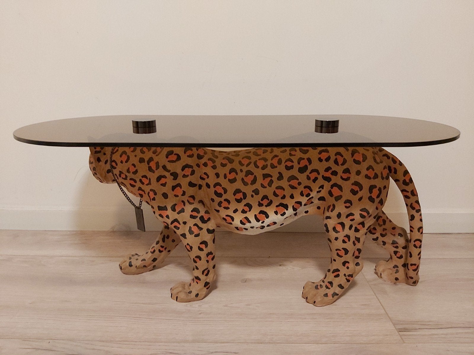Bold Monkey Salontafel Luipaard met Glazen Blad, Huis en Inrichting, Ophalen, Minder dan 50 cm, 50 tot 100 cm, Modern, Exotisch, Dierenprint