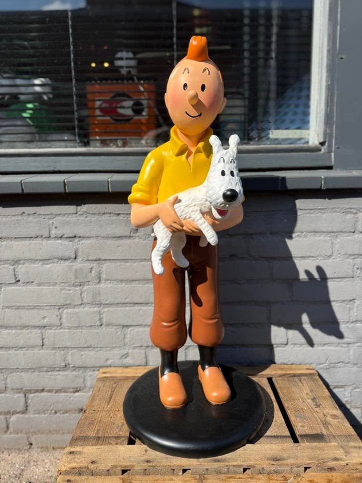Groot beeld Kuifje met Bobbie - Vintage stripfiguur, Verzamelen, Stripfiguren, Ophalen, Gebruikt, Beeldje of Figuurtje, .