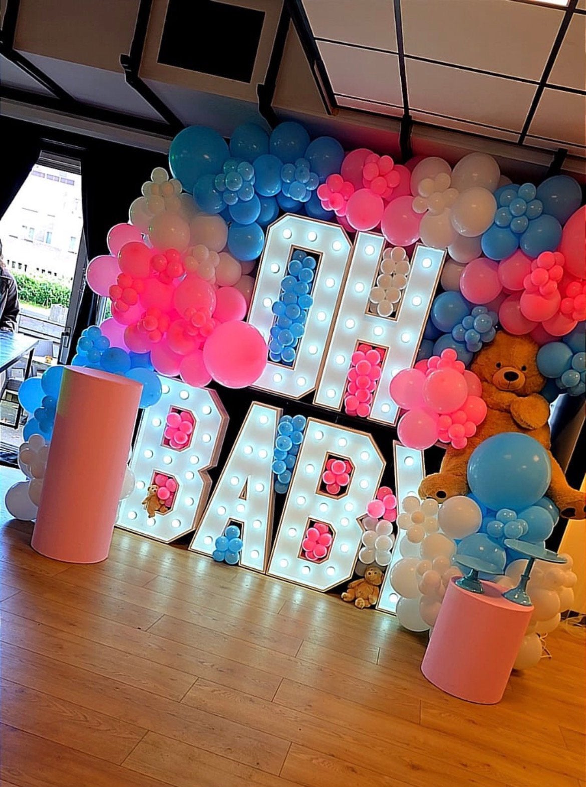 Verhuur : OH BABY Licht letters met teddyberen huren, Ophalen of Verzenden, Zo goed als nieuw, Geboorte of Huwelijk