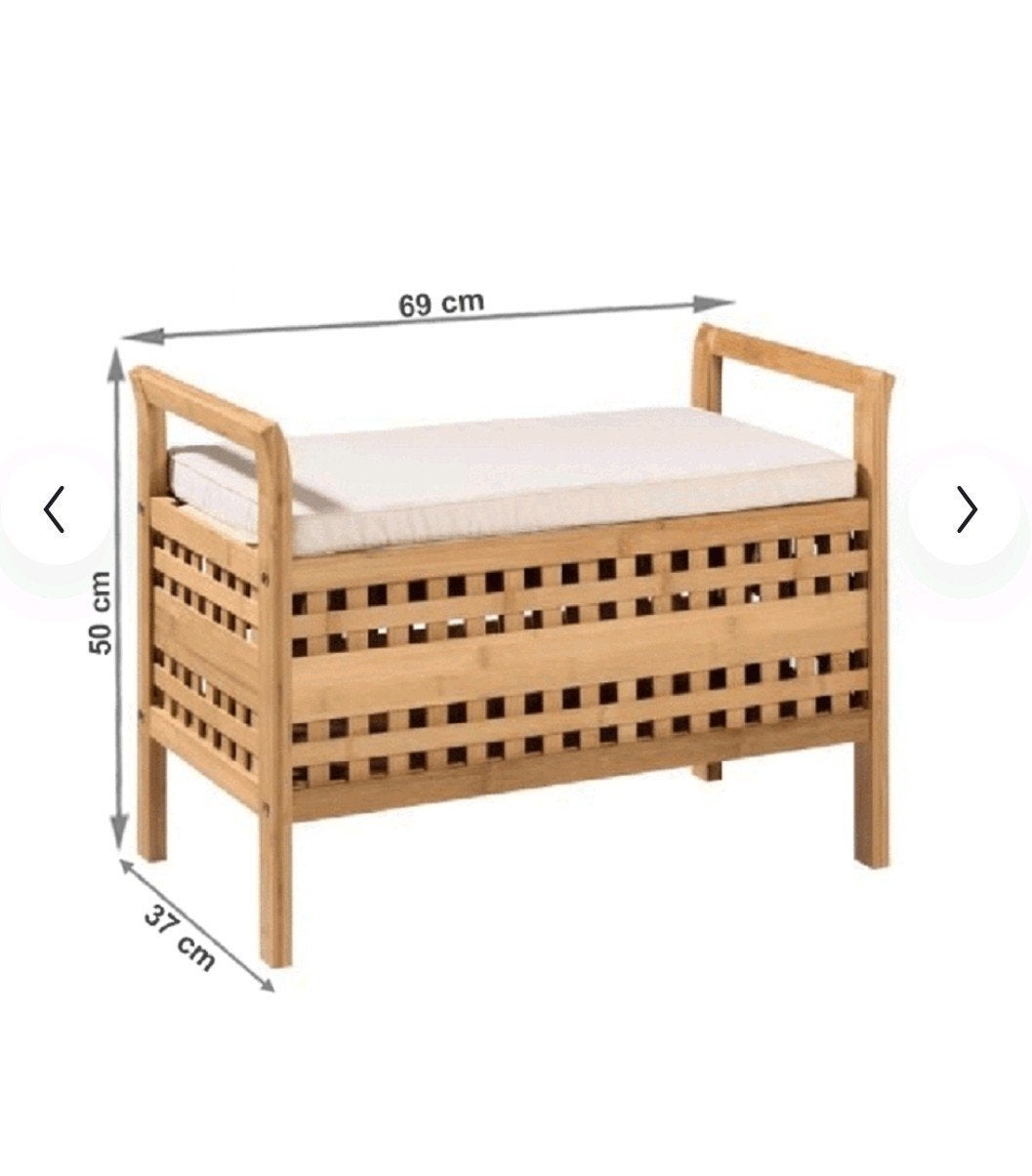 Bamboe opbergbankje met kussen - 69x37x50 cm, Overige maten, Minder dan 75 cm, Ophalen of Verzenden, Zo goed als nieuw