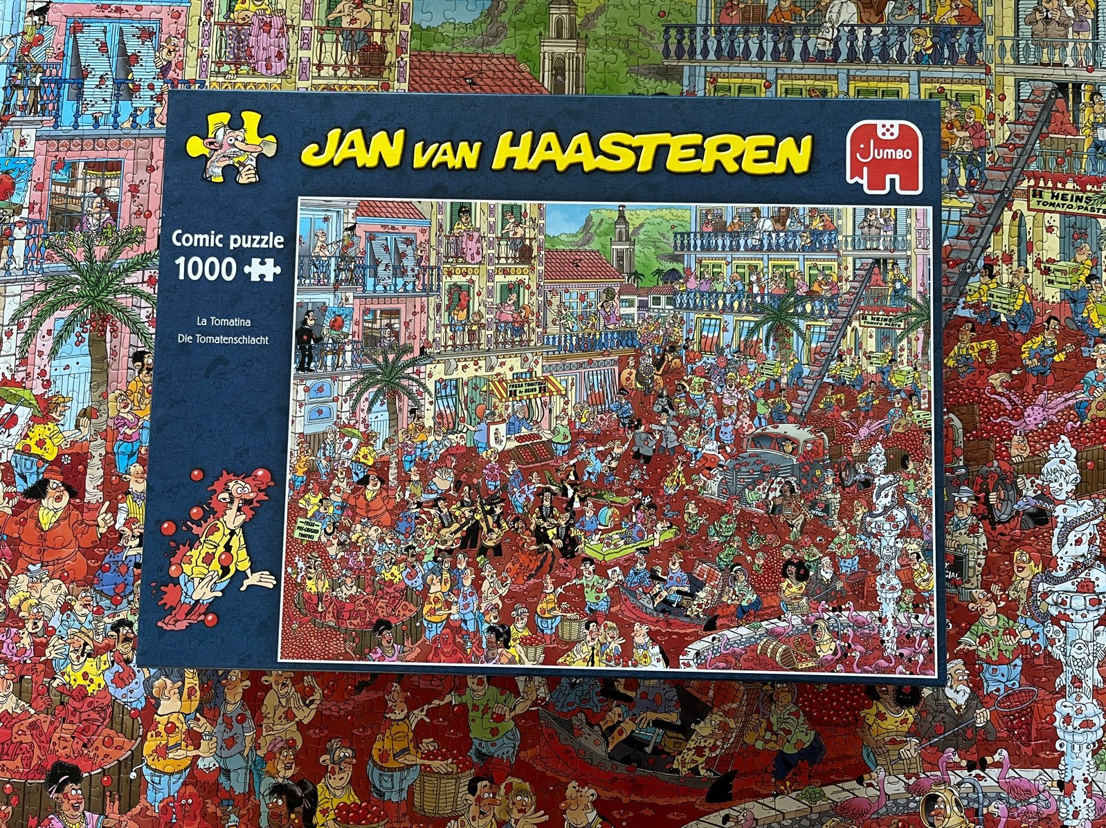 Jan van Haasteren - La Tomatina - 1000 stukjes, Ophalen of Verzenden, 500 t/m 1500 stukjes, Zo goed als nieuw, Legpuzzel
