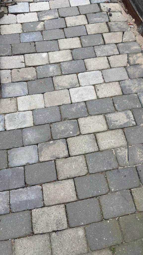 Grijs antraciet cobble stones 21x14x6 - ruim 20m2, Ophalen, Gebruikt, Klinkers, 10 m² of meer