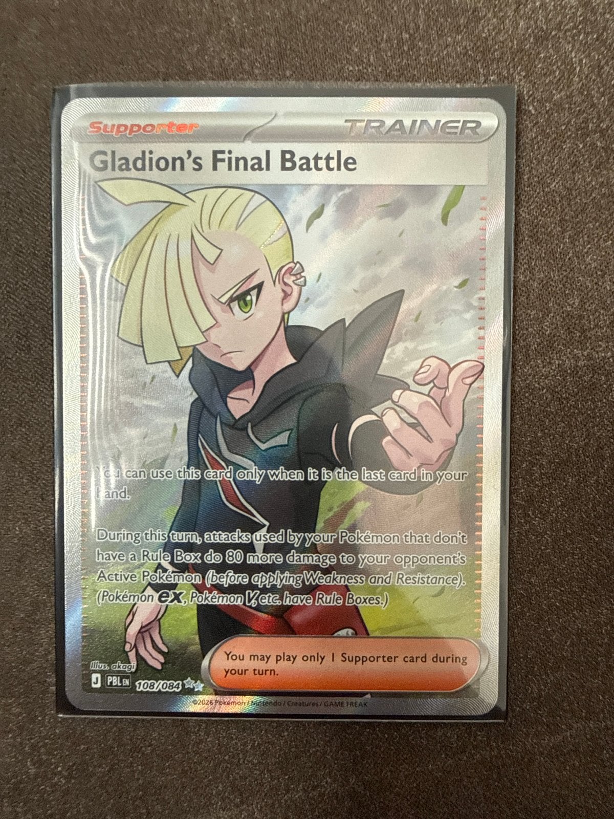 Gladion's Final Battle Full Art Trainer Kaart Pokémon TCG, Ophalen of Verzenden, Zo goed als nieuw, Losse kaart, Foil
