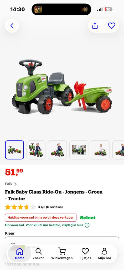 Falk Baby Claas Ride-On Tractor Aalsmeer - Ketting los, Ophalen of Verzenden, Zo goed als nieuw