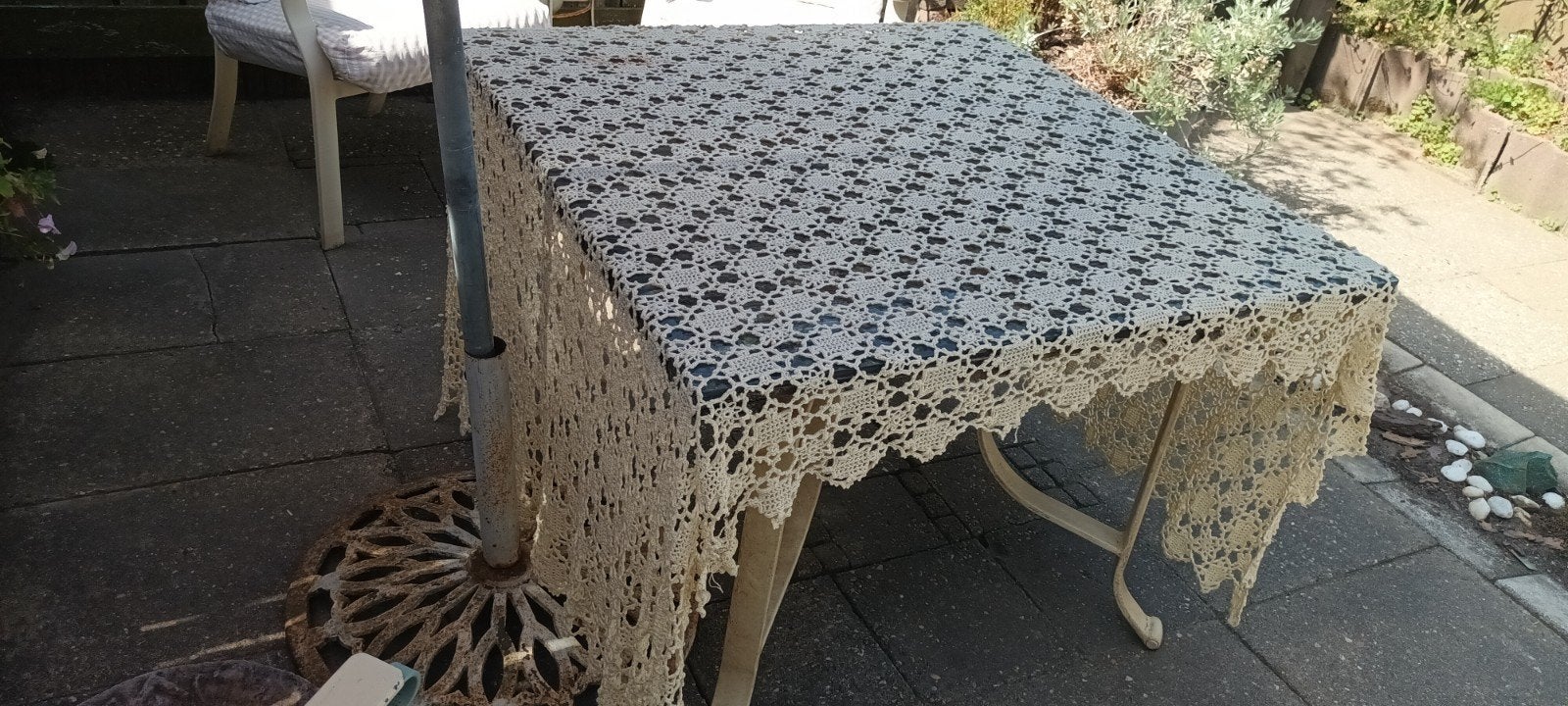 Vintage gehaakt KLEED / SPREI in creme 120 x 220 cm, 220 cm, Gebruikt, 120 cm, Gehaakt