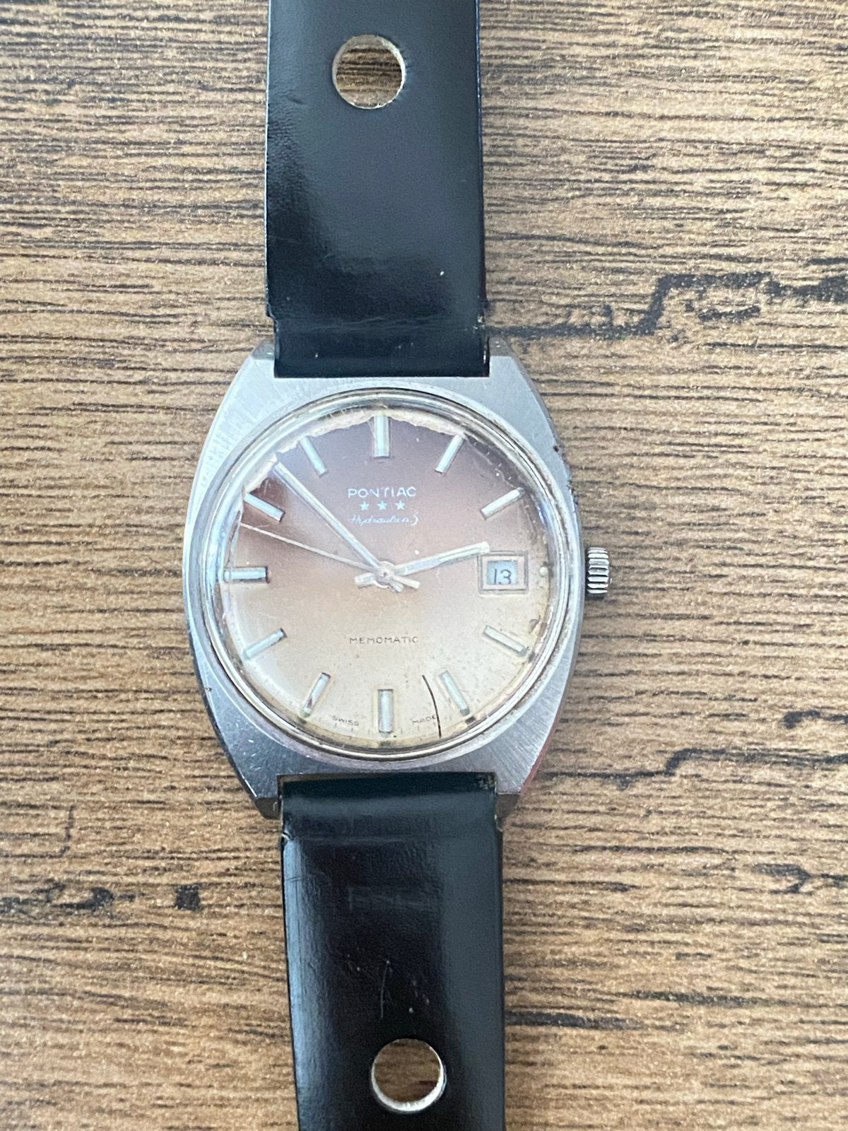 Automatic Pontiac Hydraulica memomatic horloge Jaren '70, Overige merken, Staal, Met bandje, Polshorloge