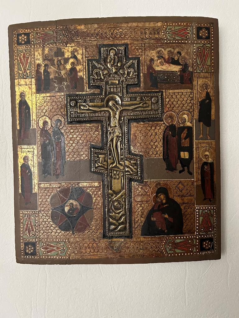 Russische staurotheek icoon 19de eeuw antiek mooie conditie, Antiek en Kunst, Antiek | Religie, Ophalen of Verzenden