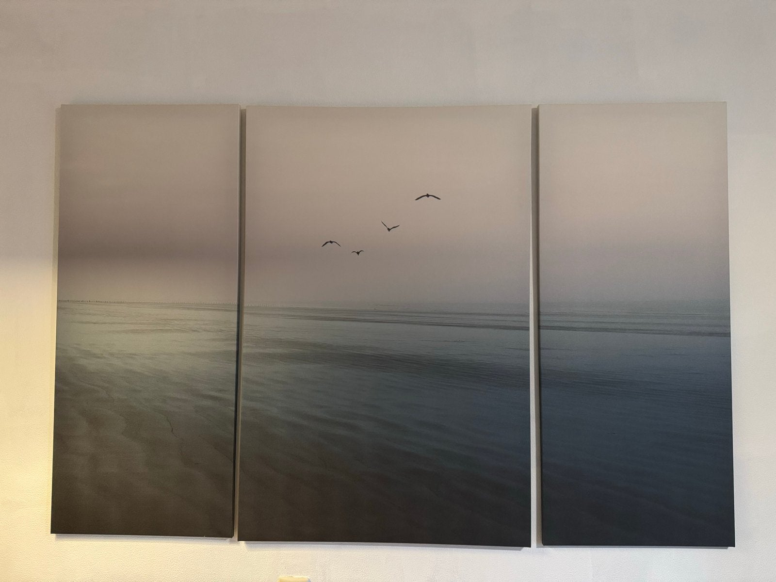 Set van 3 Schilderijen: Zeegezicht met Vogels, Ophalen, Zo goed als nieuw, Schilderij, 100 tot 125 cm