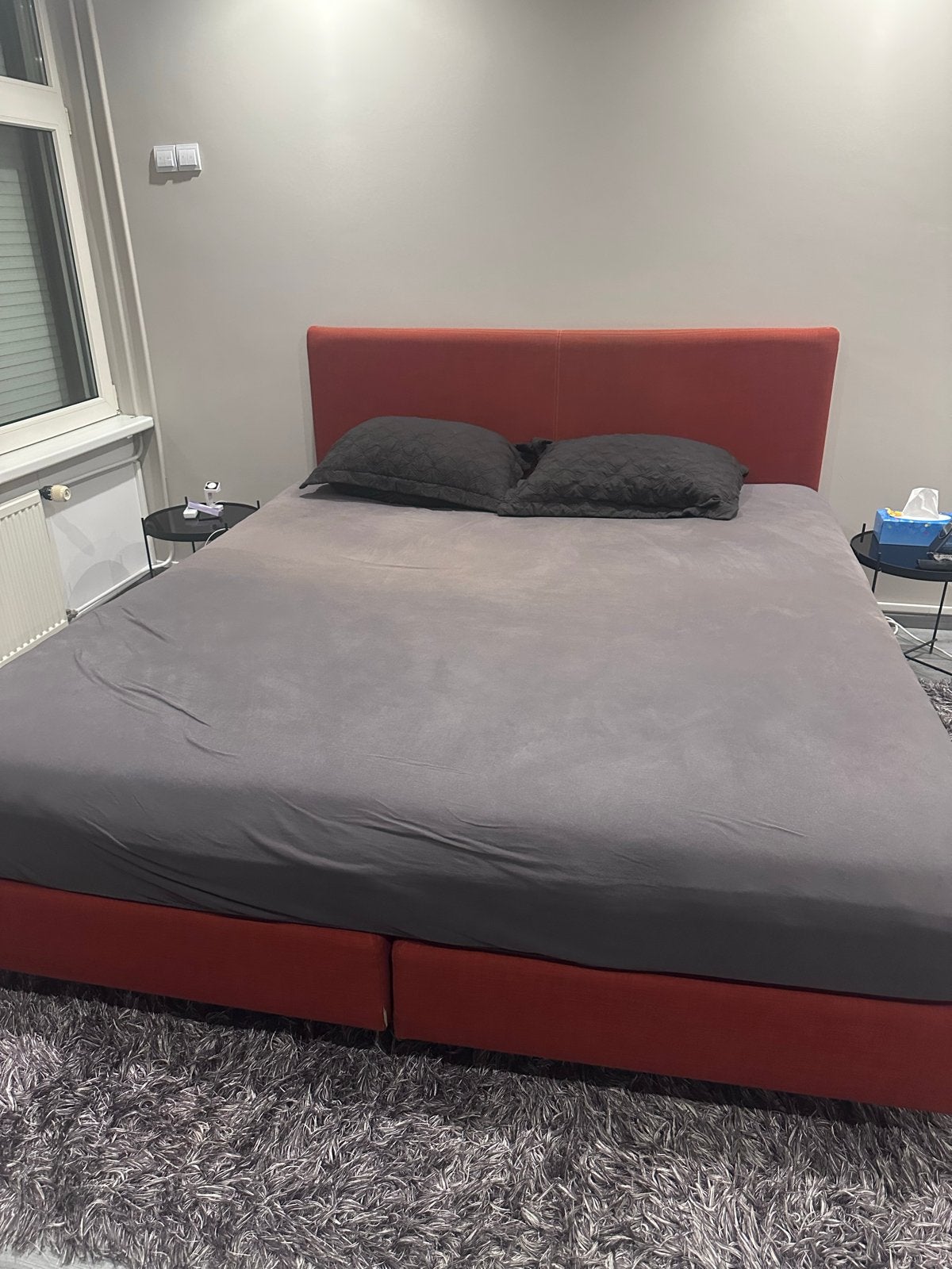 Tweepersoonsbed met stoffen bekleding, Ophalen, Gebruikt, Tweepersoons, 200 cm