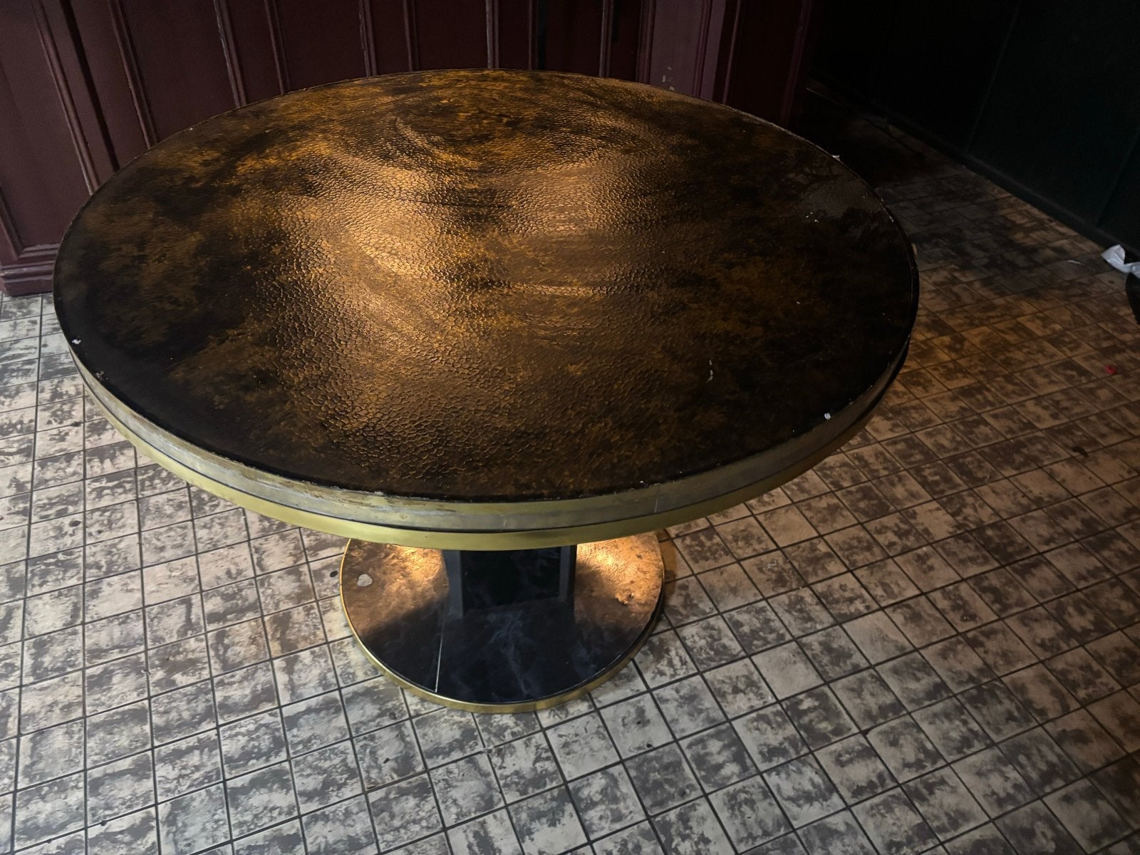 Retro vintage ronde tafel Custom made marmer look – Ø110 cm, Antiek en Kunst, Antiek | Meubels | Tafels, Ophalen