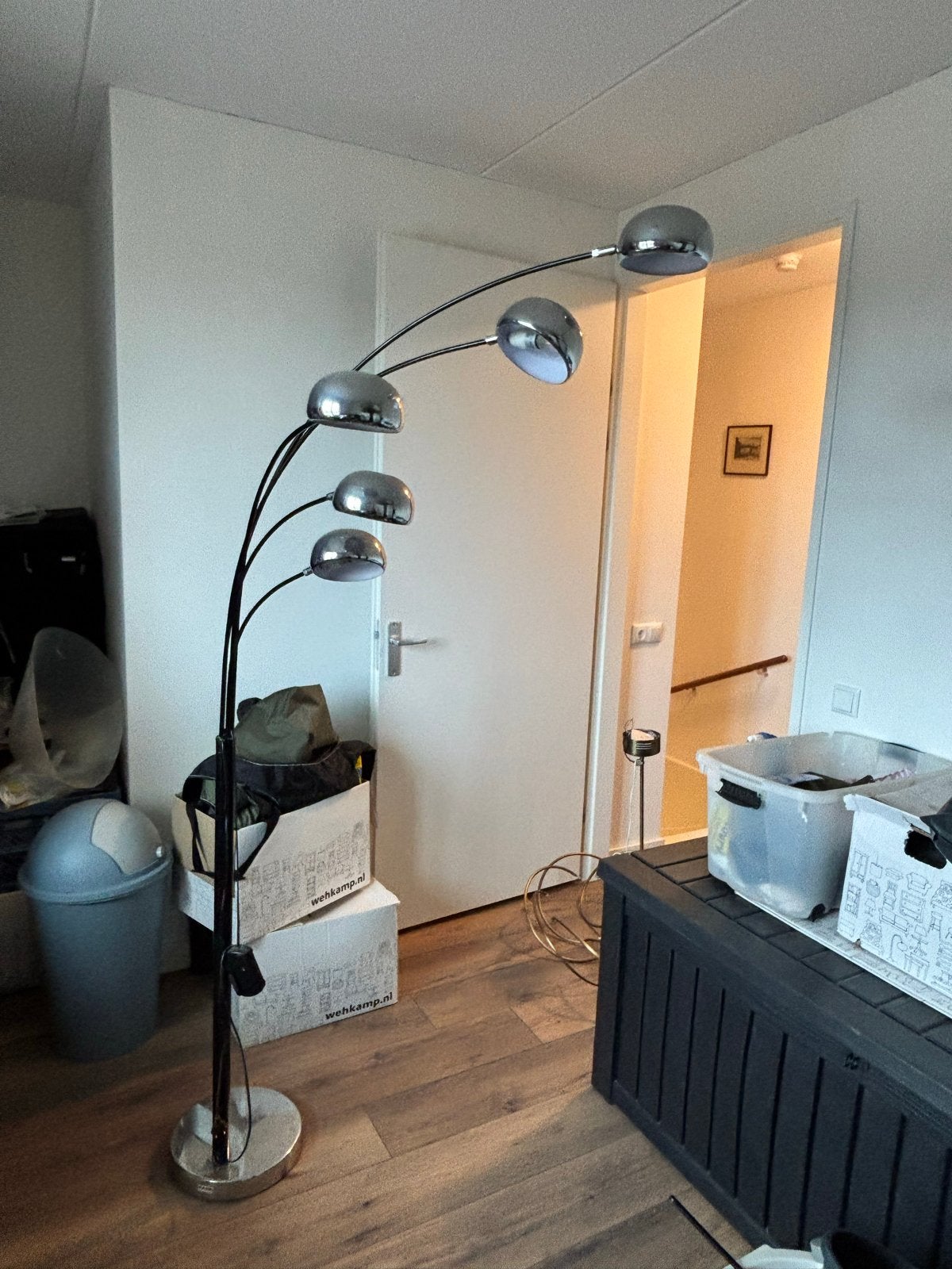 Booglamp met 5 lampen ophalen in uden - Chroom/Zwart, Huis en Inrichting, Ophalen, Gebruikt, Metaal, 150 tot 200 cm